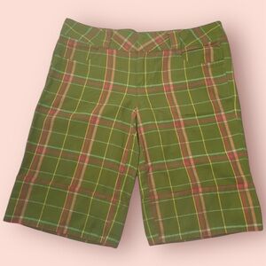 3/$10 Split Shorts 9 Bermuda Green Plaid Peekaboo